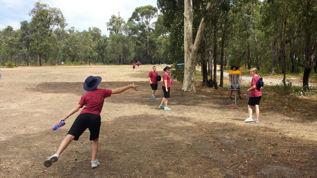 An image of playing disc golf in disc golf park